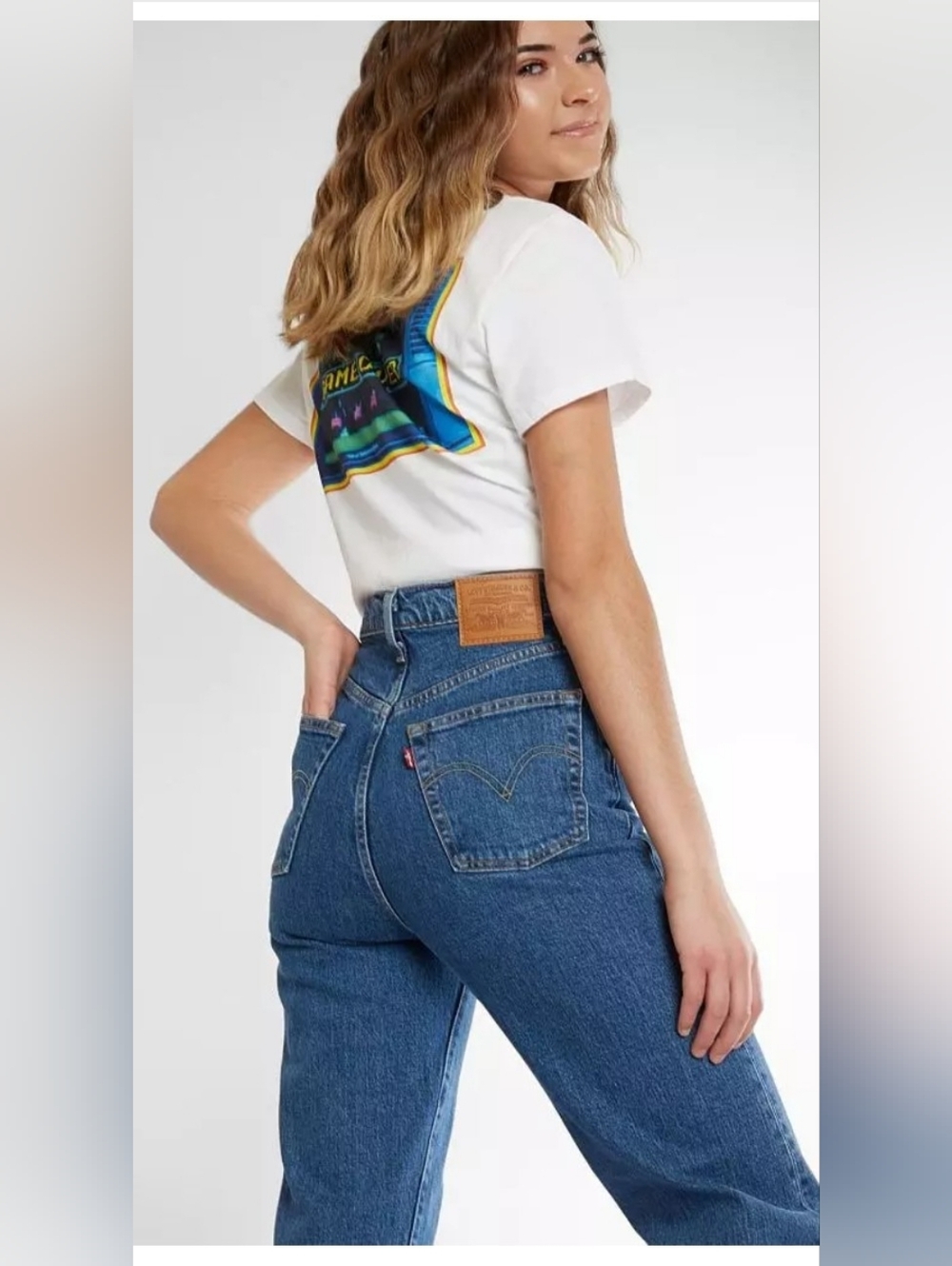 Levi’s Ribcage Straight Jeans Size 29 High Rise Button Fly Blue Denim Mom Jean - Picture 3 of 12